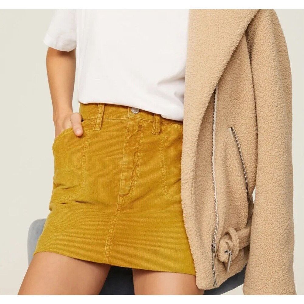 RE/DONE Skirt Womens 27 Yellow 70s Pocket Mini Corduroy 100% Cotton
